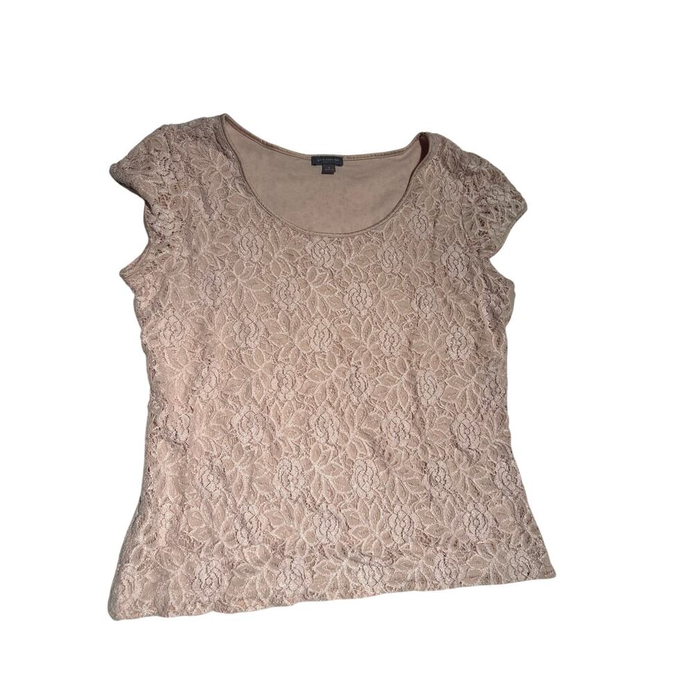 Ann Taylor Lace Overlay Top Women's Medium Dusty Pink Cottagecore Romantic